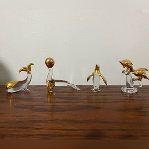 Set of 4 Vintage Gold and Clear Glass  Figurines